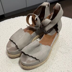 Chloe Espadrille Suede Scalloped Sandals